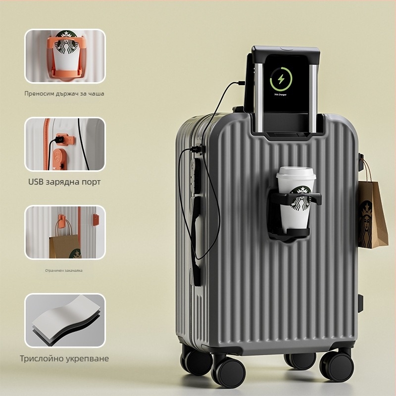 Куфар за ръчен багаж на колелца — ABS, водоустойчив, ултралек, издръжлив, универсални колела, цип, стандартно комбинационно заключване
