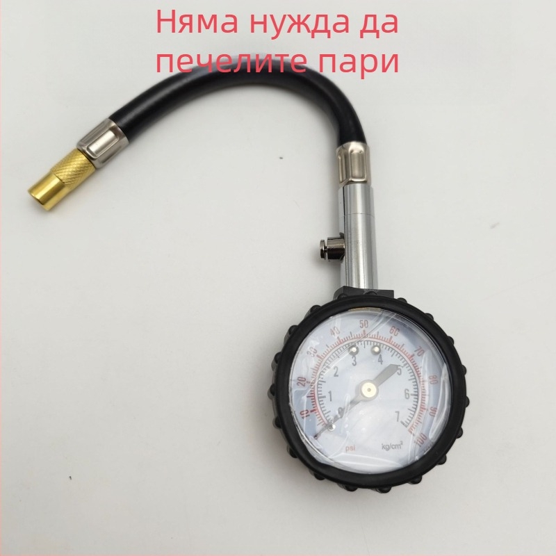 Механичен манометър за налягане в гумата с дълъг маркуч и функция за дефлация, диапазон 100 PSI, модел YW-048, преносим и универсален