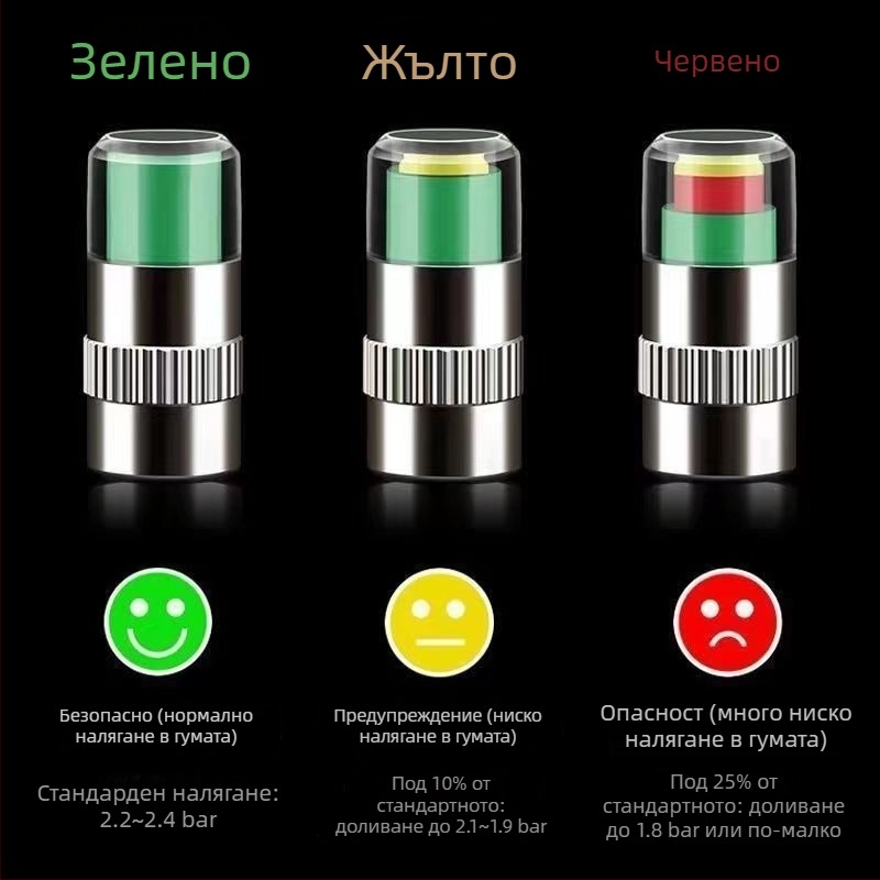 Метална клапанна капачка за мониторинг на налягането в гумите, механичен манометър, аналогов дисплей, компактна конструкция, стандартна точност
