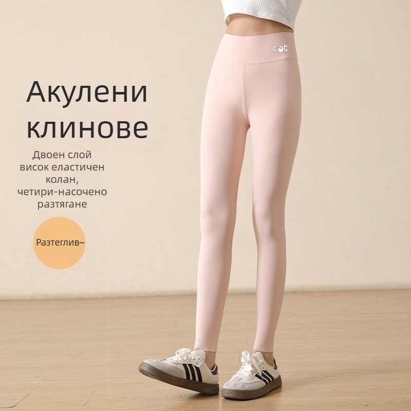 Детски клин за момичета с принт акула, висок талия, нейлон 81.2%, дължина 9/10, ластик на талията, пролет 2024, за деца над 8 години (над 140 см)