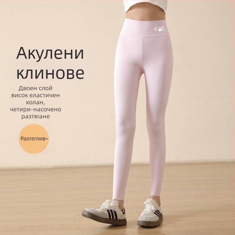 Детски клин за момичета с принт акула, висок талия, нейлон 81.2%, дължина 9/10, ластик на талията, пролет 2024, за деца над 8 години (над 140 см)