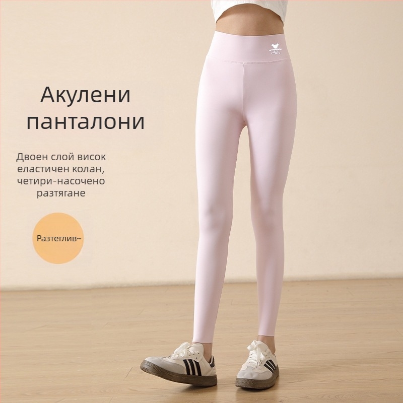 Детски клин за момичета с принт акула, висок талия, нейлон 81.2%, дължина 9/10, ластик на талията, пролет 2024, за деца над 8 години (над 140 см)