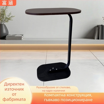 Странична маса с метална рамка и плот от изкуствена дървесина, модерен минимализъм, подходяща за дневна, спалня и кабинет