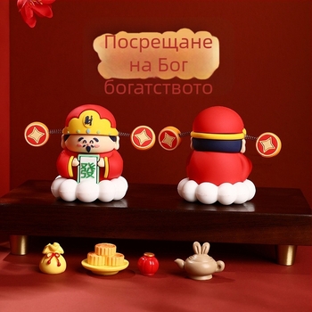Фигура на Бог на богатството - PVC, китайски стил, декор за бюро и централното табло на колата