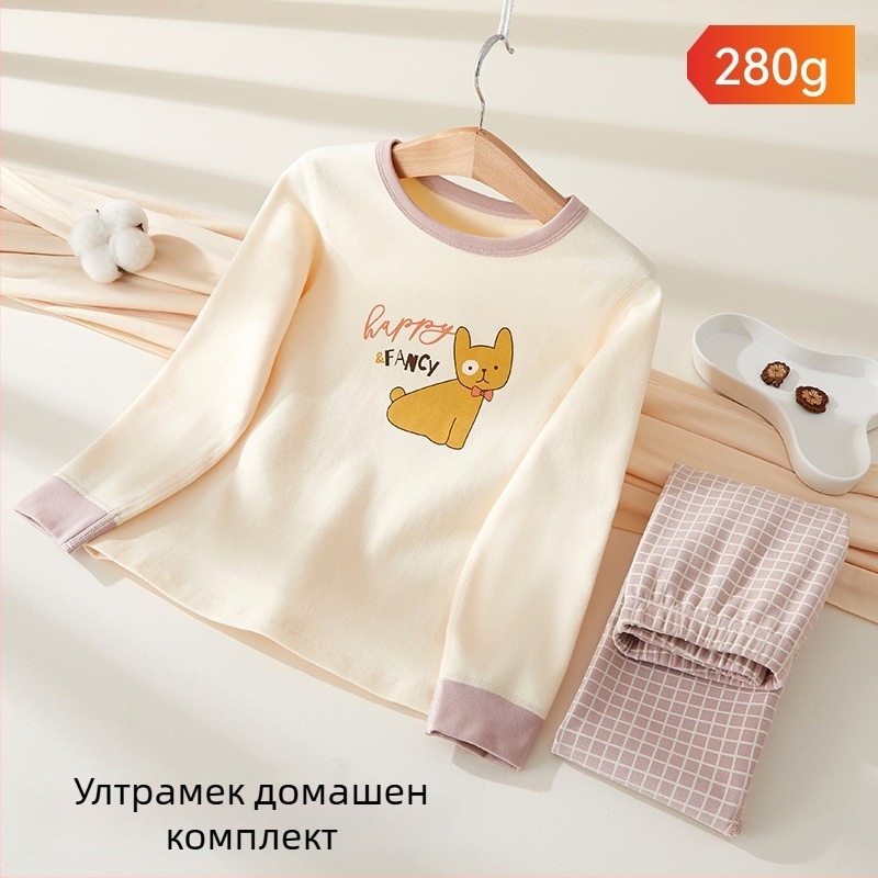 Детски пижамен комплект – 95% памук, 5% спандекс, антибактериален, есенно-зимен сезон, унисекс, стил принцеса, анимационен принт