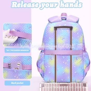 Раница с колелца за момичета за начално и средно училище – лек 3-частен комплект, Oxford плат, дишаща и водоустойчива, против кражба, презрамки с въздушна подложка, модел 9269, аниме принт, пролет 2025