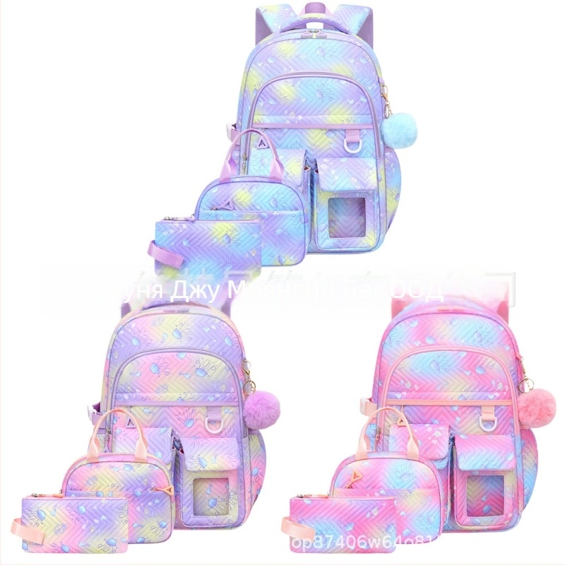 Раница с колелца за момичета за начално и средно училище – лек 3-частен комплект, Oxford плат, дишаща и водоустойчива, против кражба, презрамки с въздушна подложка, модел 9269, аниме принт, пролет 2025