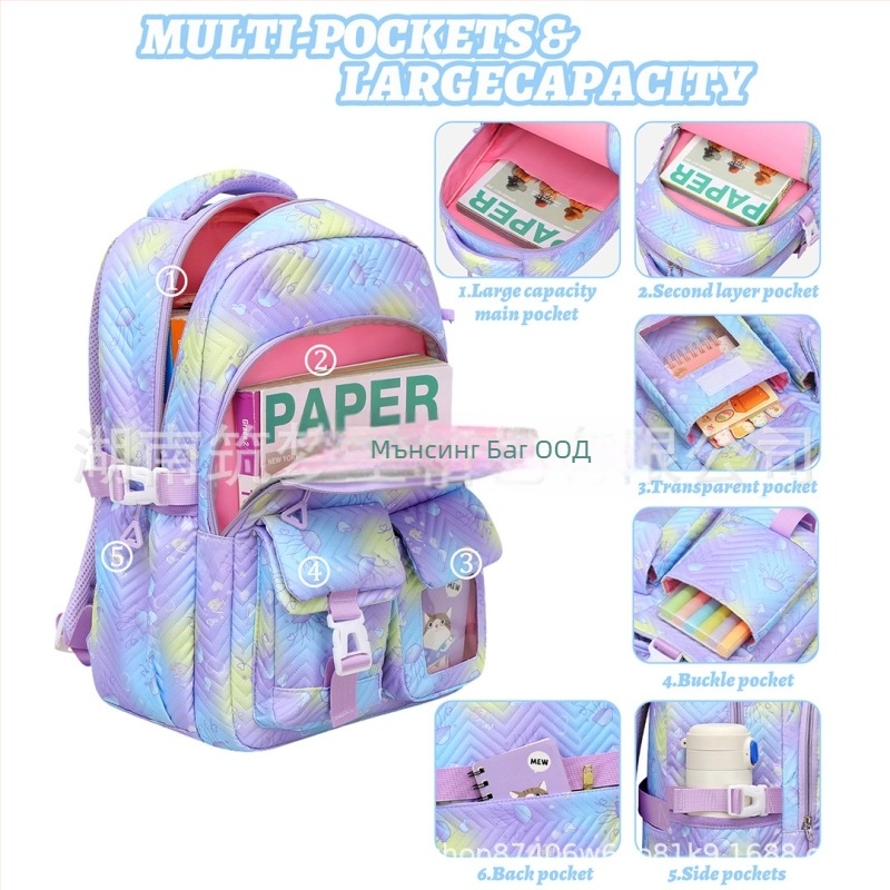 Раница с колелца за момичета за начално и средно училище – лек 3-частен комплект, Oxford плат, дишаща и водоустойчива, против кражба, презрамки с въздушна подложка, модел 9269, аниме принт, пролет 2025