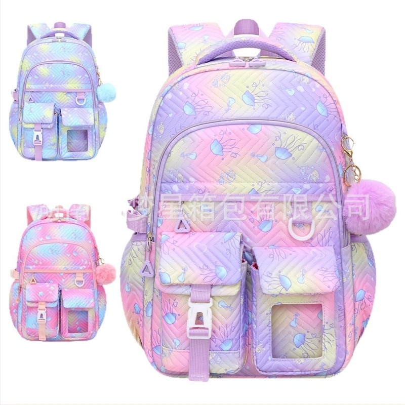 Раница с колелца за момичета за начално и средно училище – лек 3-частен комплект, Oxford плат, дишаща и водоустойчива, против кражба, презрамки с въздушна подложка, модел 9269, аниме принт, пролет 2025