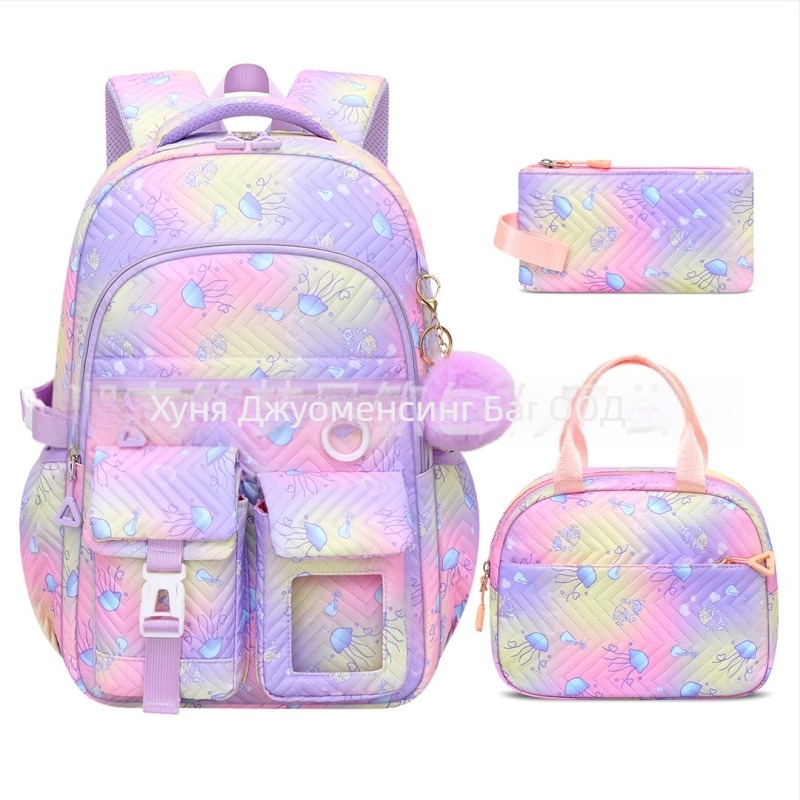 Раница с колелца за момичета за начално и средно училище – лек 3-частен комплект, Oxford плат, дишаща и водоустойчива, против кражба, презрамки с въздушна подложка, модел 9269, аниме принт, пролет 2025