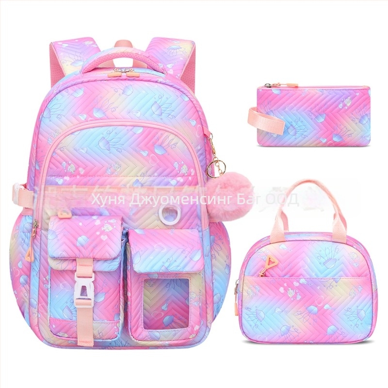 Раница с колелца за момичета за начално и средно училище – лек 3-частен комплект, Oxford плат, дишаща и водоустойчива, против кражба, презрамки с въздушна подложка, модел 9269, аниме принт, пролет 2025