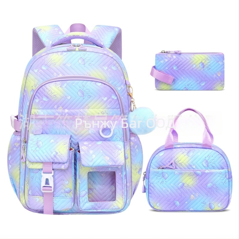 Раница с колелца за момичета за начално и средно училище – лек 3-частен комплект, Oxford плат, дишаща и водоустойчива, против кражба, презрамки с въздушна подложка, модел 9269, аниме принт, пролет 2025