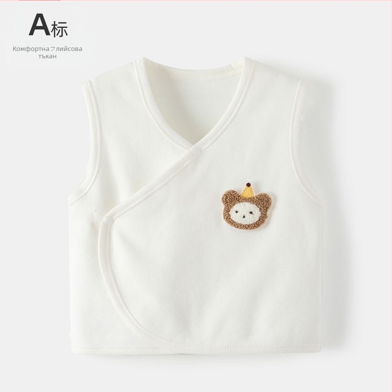 Детска безръкавна жилетка за новородени, памук с вельвет текстура 95%, пролетно‑есенен сезон, без качулка, закопчаване с едно копче, патерни: животни, райета, анимационни