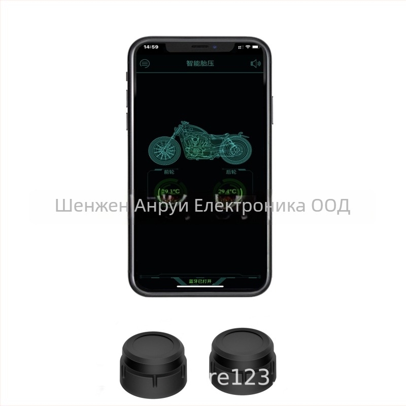 Bluetooth монитор на налягането в гумите за мотоциклети и автомобили, модел M-05, цифров дисплей, диапазон 0-13 bar, висока точност