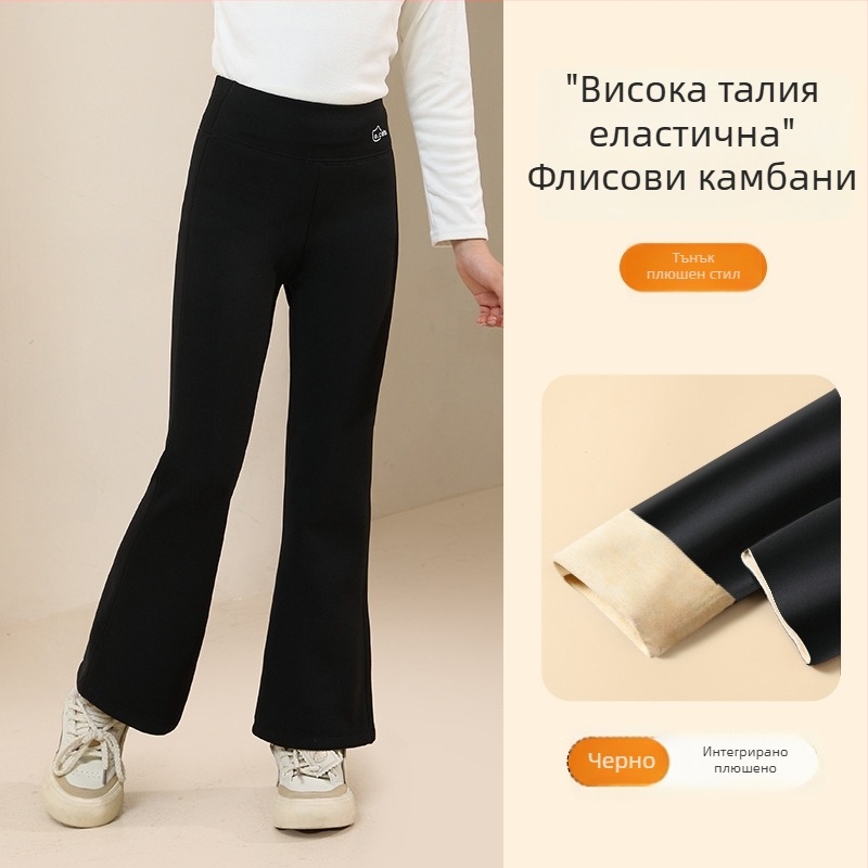 Момичешки легинги с подплата от полар, дебели и топли, висока талия, пълна дължина, нейлон 93,6%