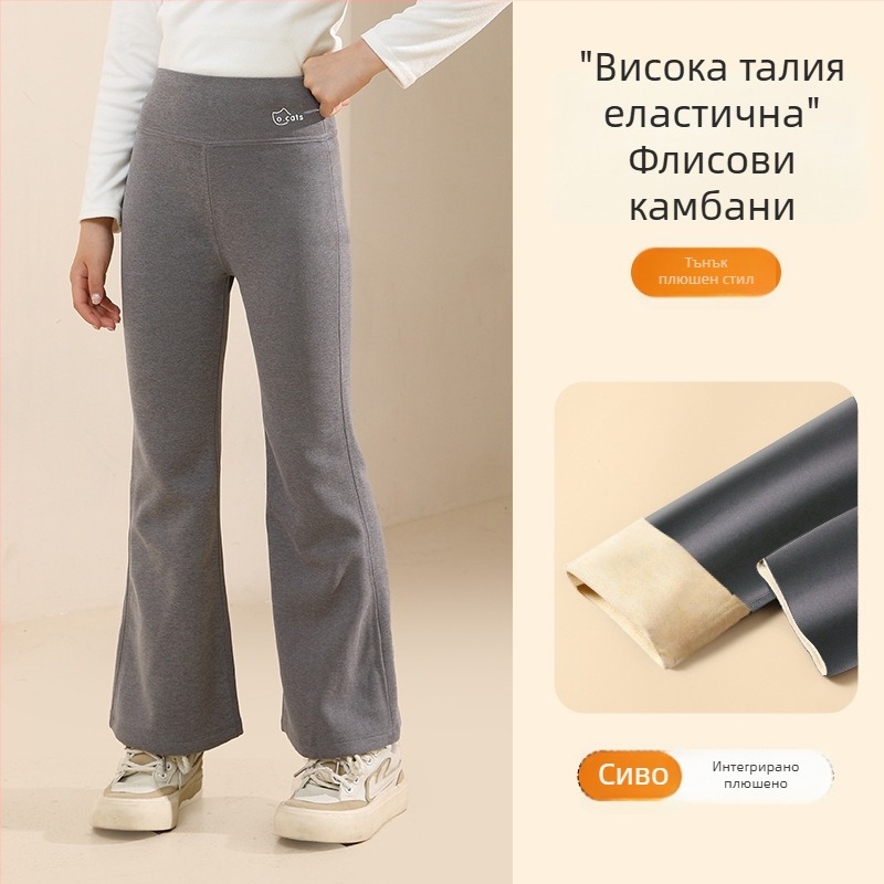 Момичешки легинги с подплата от полар, дебели и топли, висока талия, пълна дължина, нейлон 93,6%