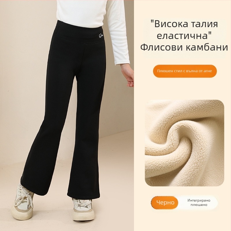 Момичешки легинги с подплата от полар, дебели и топли, висока талия, пълна дължина, нейлон 93,6%