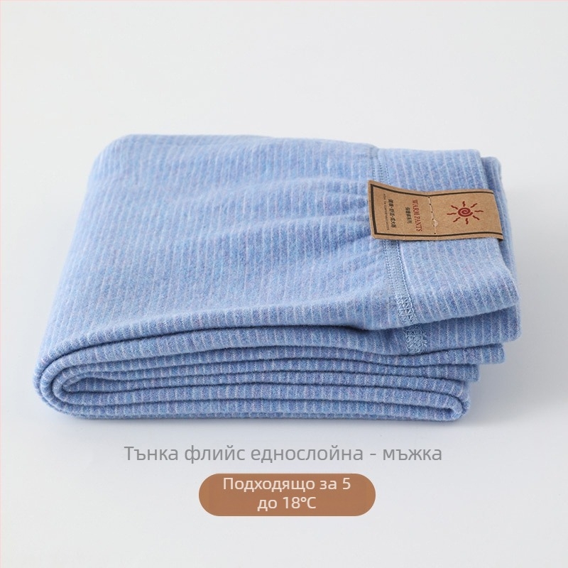 Детски термални дълги гащи от велурена материя - райета, плътни, средна талия, есен/зима, 62,5% полиестер