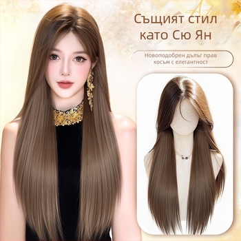 Дълга права перука с бретон, корейски стил, модел 9001, влакна с висока топлинна устойчивост, конструкция с механизъм