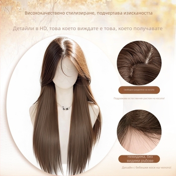 Дълга права перука с бретон, корейски стил, модел 9001, влакна с висока топлинна устойчивост, конструкция с механизъм