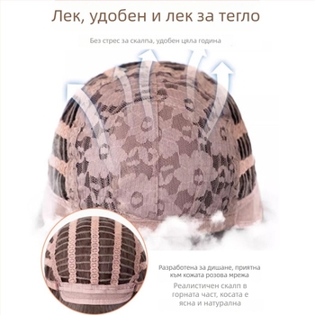 Пълна перука с дълга права коса, средна част, естествен изглед, термоустойчиви влакна
