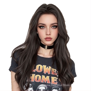 Парик с естествен стил, модел LC179-4, термоустойчива нишка, средно дълги къдрици, матово копринено покритие, еластична мрежа