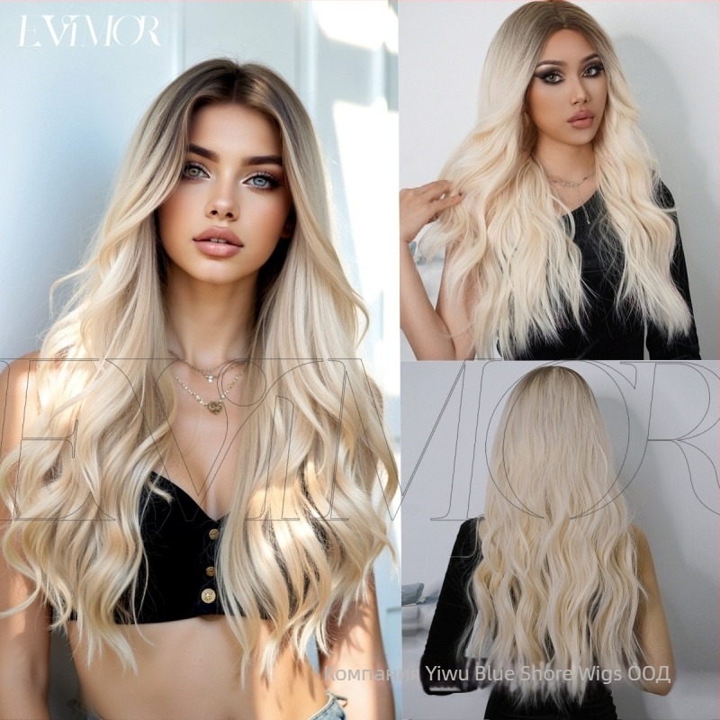 Парик с естествен стил, модел LC179-4, термоустойчива нишка, средно дълги къдрици, матово копринено покритие, еластична мрежа