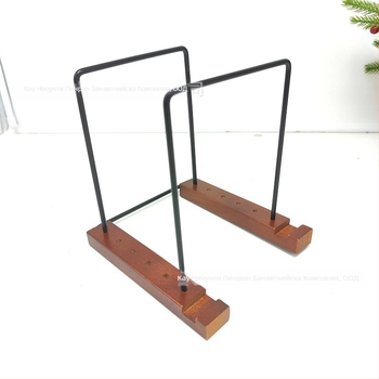 Стойка за винилови плочи с дърво и железо – модерен настолен дисплей с сгъваема скоба, Pinran