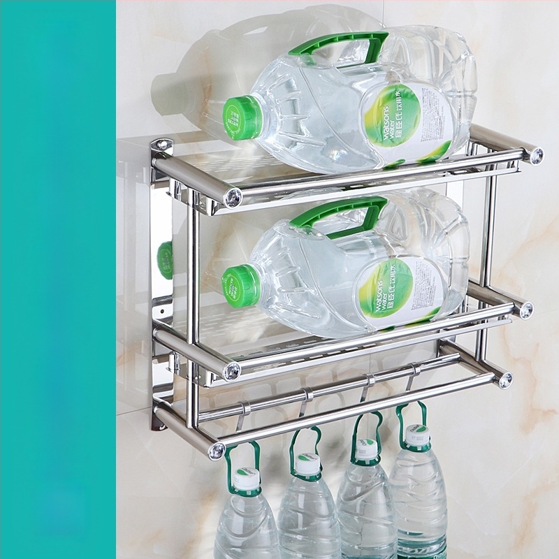 Държач за кърпи за баня от неръждаема стомана, стенен монтаж, със двойни пръти и три нива за съхранение