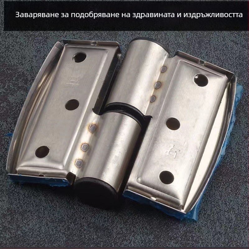 Комплект хардуер за преградни панели на обществена тоалетна, неръждаема стомана, повърхност Wire drawing, включва шарнирни елементи, индикаторен заключващ механизм и опорни крака