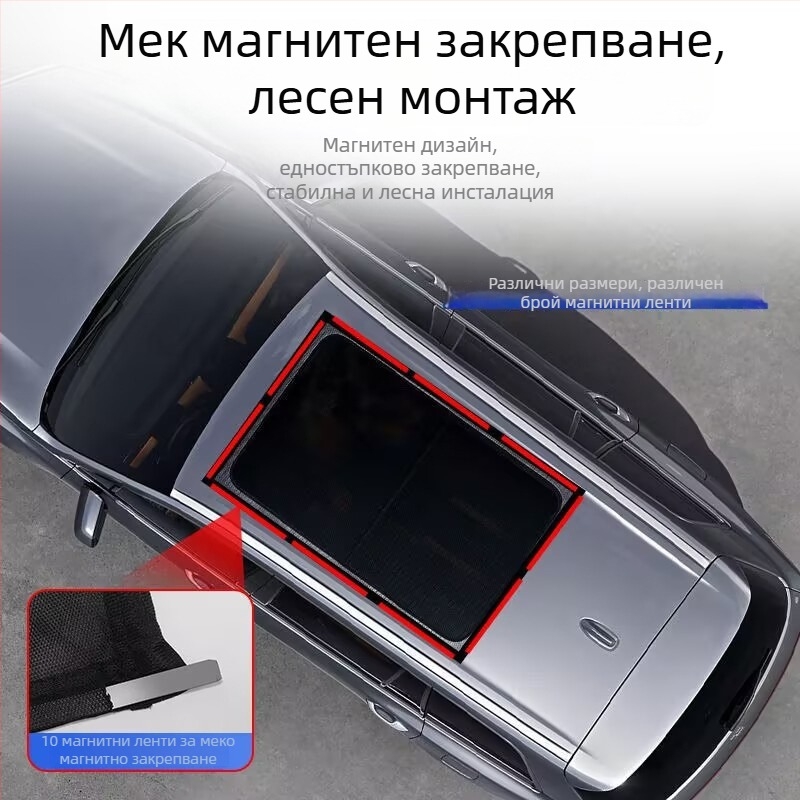 Автомобилен мрежест екран против комари за прозорец и люк – магнитно закрепване, полупрозрачен, материал: мрежеста тъкан + мек магнит, универсален модел