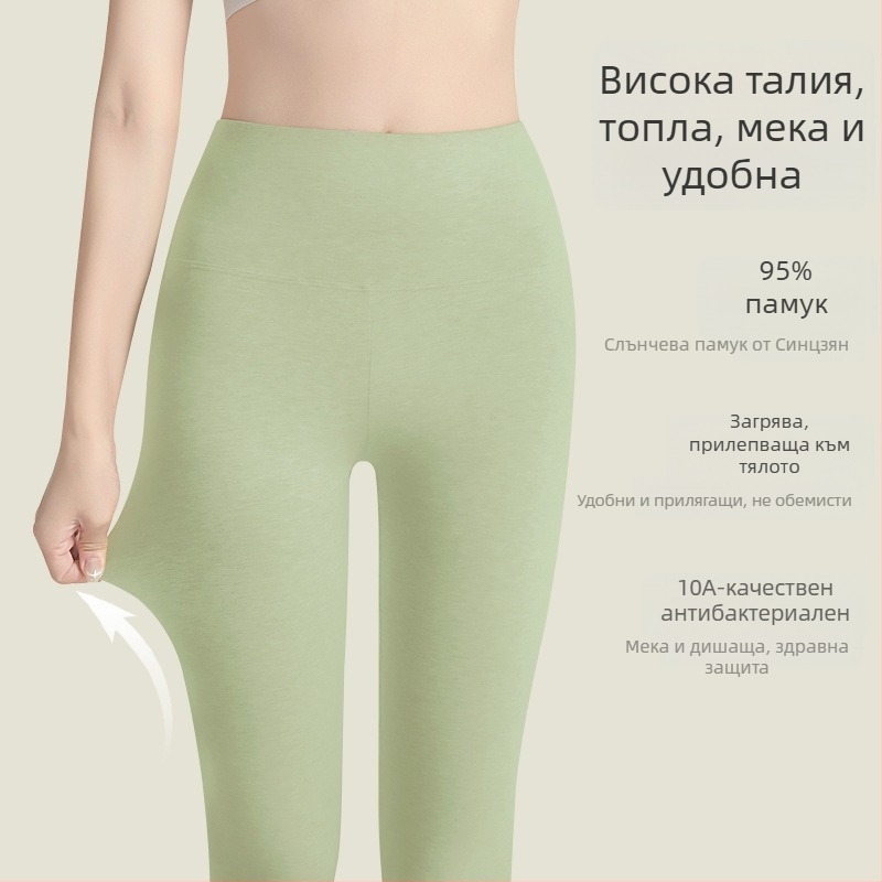 Дамски термо панталони с висока талия, 95–100% памук, антибактериални, топли, за корема, еднослойни