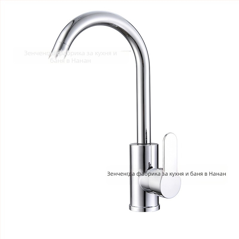 Стоманен кухненски смесител за топла и студена вода, вертикално монтиран, повдигащ механизъм, керамичен дисков клапан