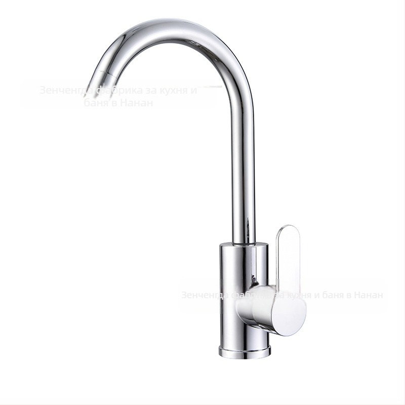 Стоманен кухненски смесител за топла и студена вода, вертикално монтиран, повдигащ механизъм, керамичен дисков клапан