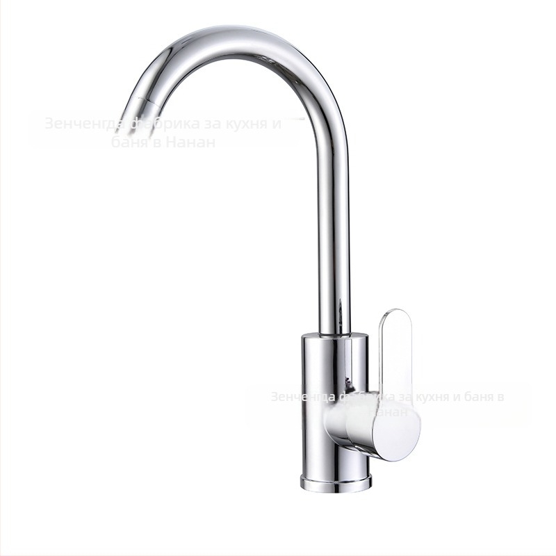 Стоманен кухненски смесител за топла и студена вода, вертикално монтиран, повдигащ механизъм, керамичен дисков клапан