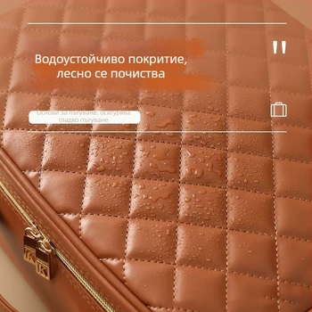 Козметичен несесер с LED осветление и огледало, преносим с голям капацитет, подвижна разделяща секция и цип за отваряне