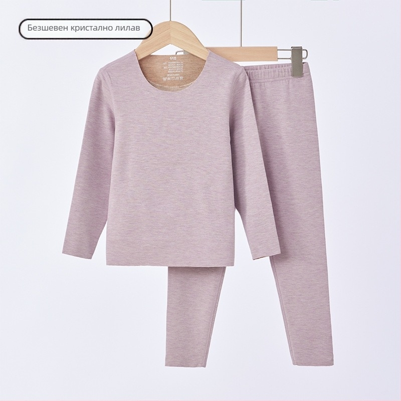 Детски термо комплект с подплата от полар, унисекс, Derong акрил, много дебел 301–350 г/м², горнище с кръгло деколте и дълги ръкави, панталони.