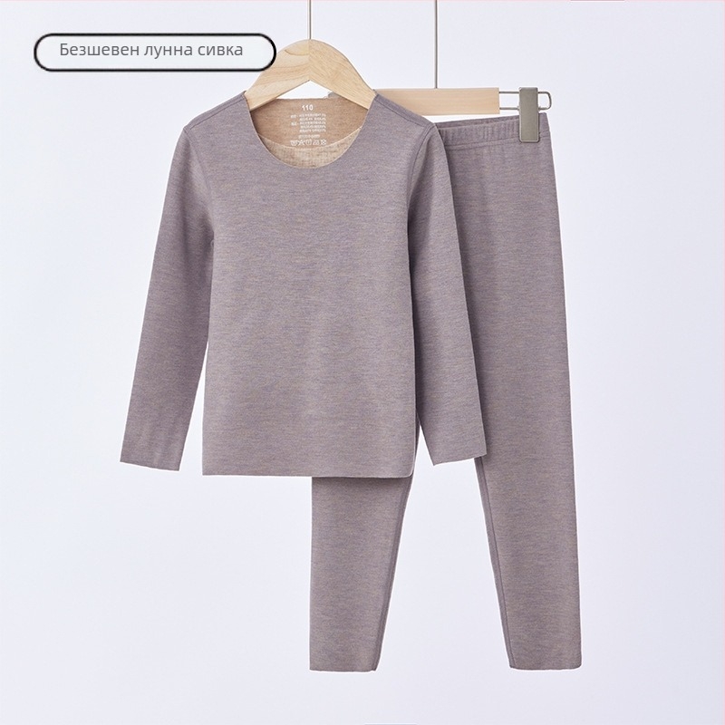 Детски термо комплект с подплата от полар, унисекс, Derong акрил, много дебел 301–350 г/м², горнище с кръгло деколте и дълги ръкави, панталони.