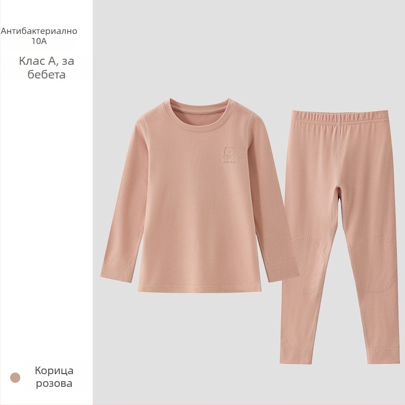 Детски термо комплект с подплата от полар, унисекс, Derong акрил, много дебел 301–350 г/м², горнище с кръгло деколте и дълги ръкави, панталони.