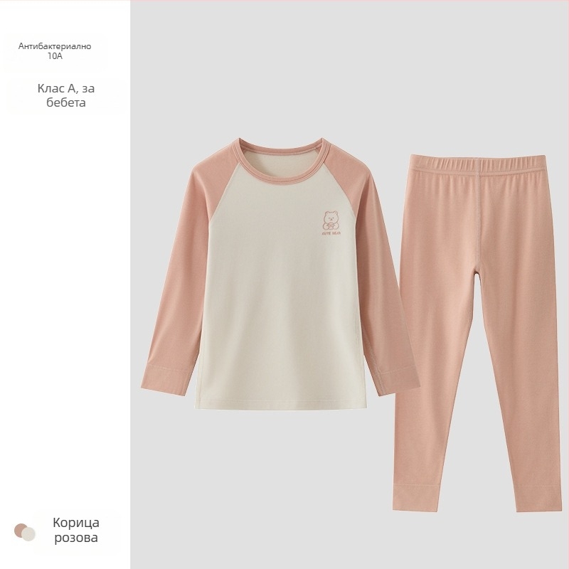 Детски термо комплект с подплата от полар, унисекс, Derong акрил, много дебел 301–350 г/м², горнище с кръгло деколте и дълги ръкави, панталони.