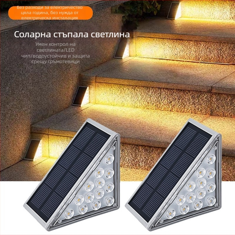 Слънчево осветление за външни стъпала с леща – IP66 водоустойчиво, индуктивен превключвател, LED 2835, 1,2V, 6–12 часа работа, декоративно градинско осветление за стъпала