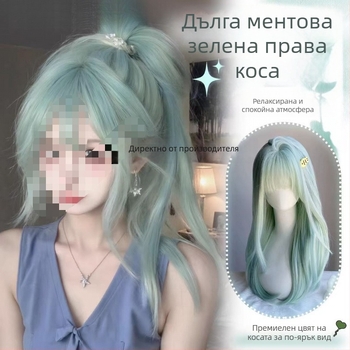 Дълга права перука за жени, коса с висока термоустойчивост, машинно изработена, модел 1