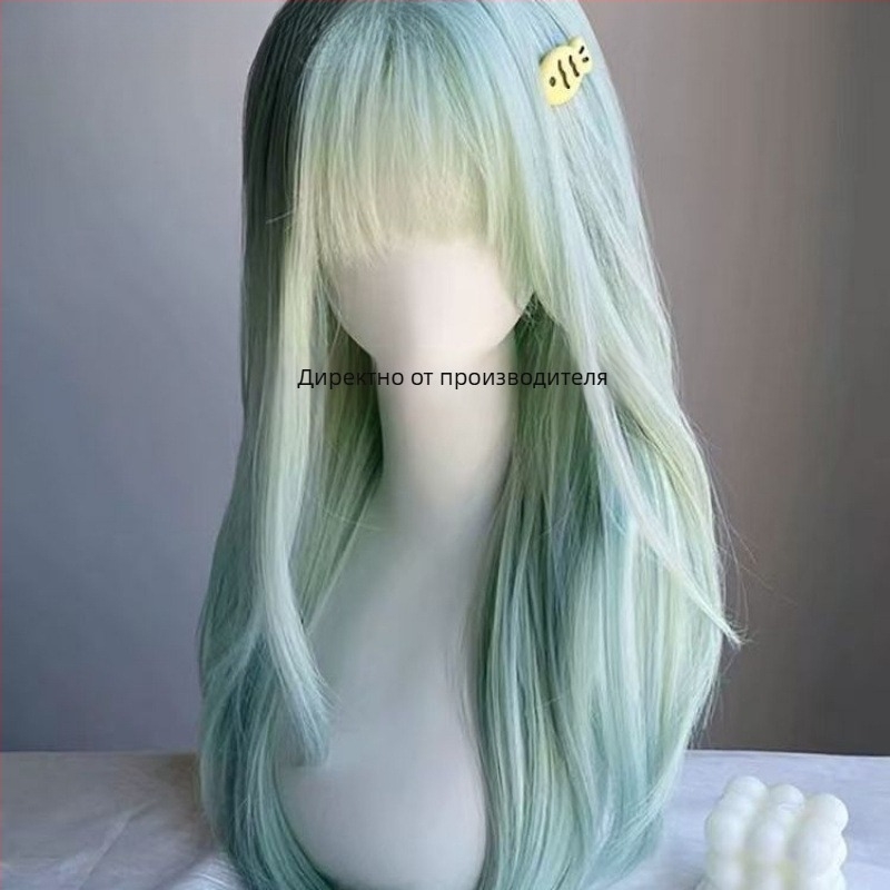 Дълга права перука за жени, коса с висока термоустойчивост, машинно изработена, модел 1