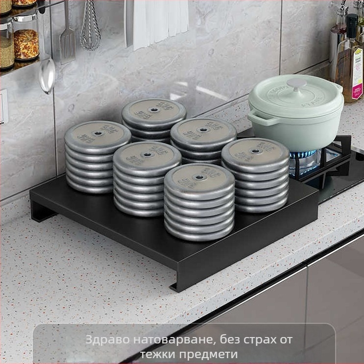 Капак за газова печка и кухненски рафт за съхранение с държач за тенджери, въглеродна стомана, многофункционален, без монтаж, модерен минималистичен дизайн