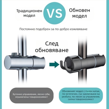 Душ държач с регулируем L-образен прът, пластмасов, монтаж без пробиване, за интегрирана душ кабина