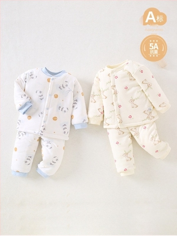 Beibeima Зимно бебешко облекло, двупартиен комплект за новородени, дебело топло полиестерно облекло, дълги ръкави, карикатурен принт