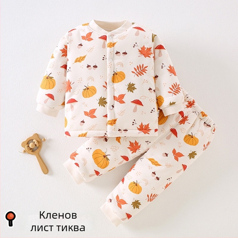 Beibeima Зимно бебешко облекло, двупартиен комплект за новородени, дебело топло полиестерно облекло, дълги ръкави, карикатурен принт