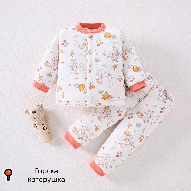 Beibeima Зимно бебешко облекло, двупартиен комплект за новородени, дебело топло полиестерно облекло, дълги ръкави, карикатурен принт