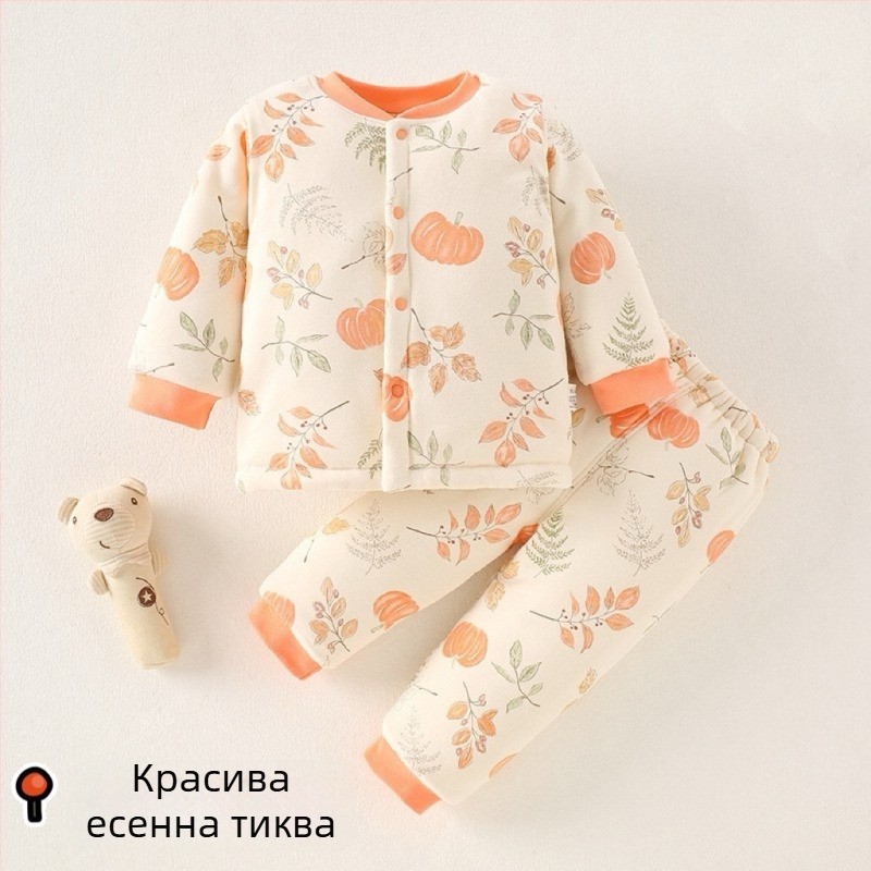 Beibeima Зимно бебешко облекло, двупартиен комплект за новородени, дебело топло полиестерно облекло, дълги ръкави, карикатурен принт