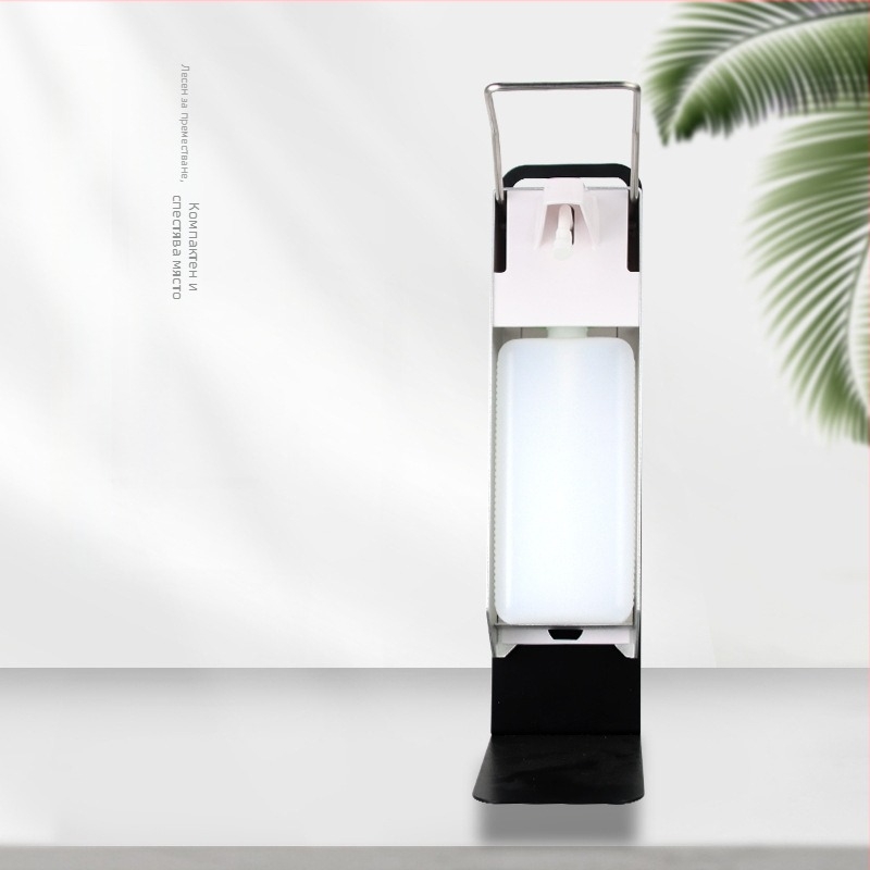 Диспенсър за сапун с настолна стойка, ръчно натискане, от студено валцовано желязо, 1,1 кг, екологично прахово покритие, модерен минималистичен дизайн